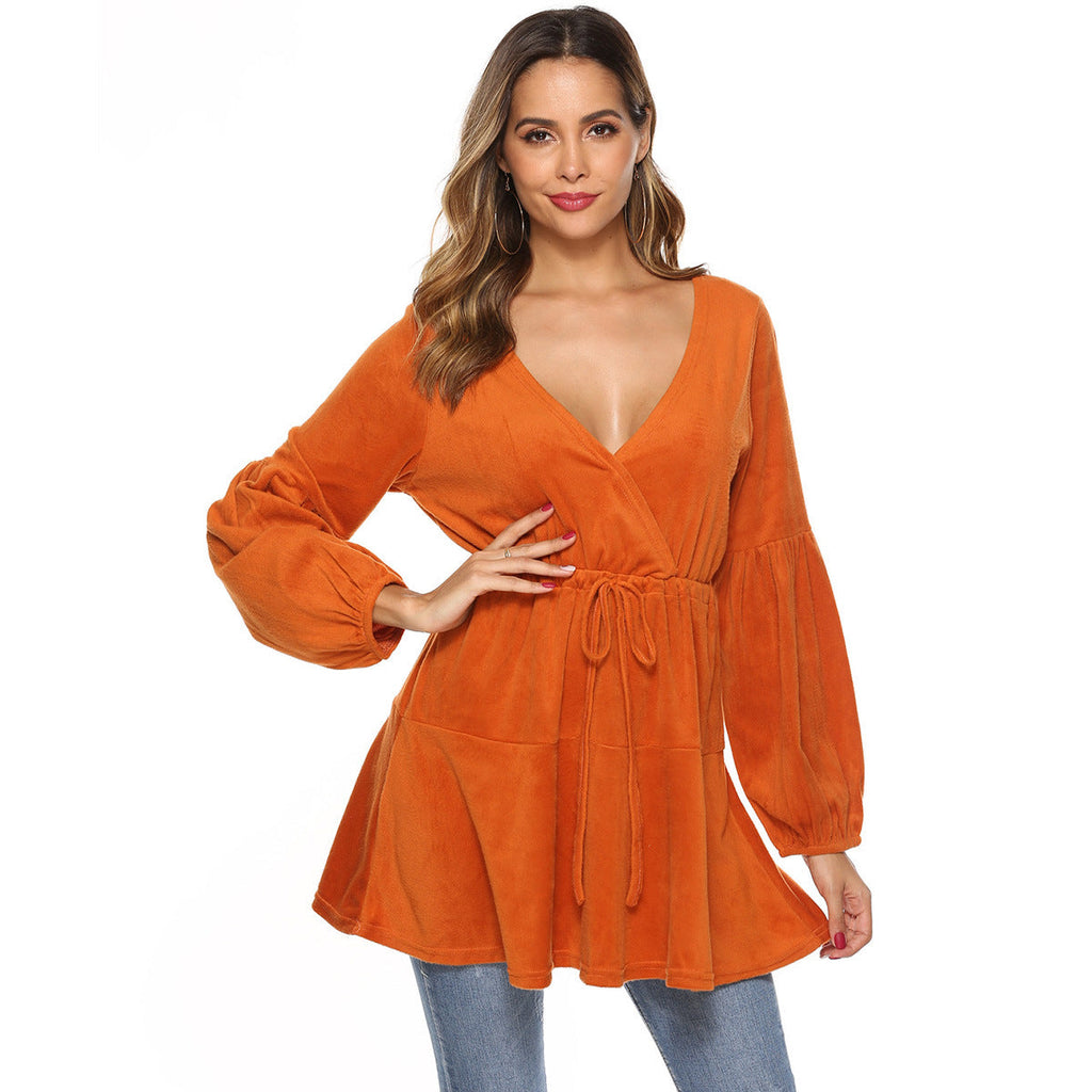 Cross V-neck Waist Tied Dress