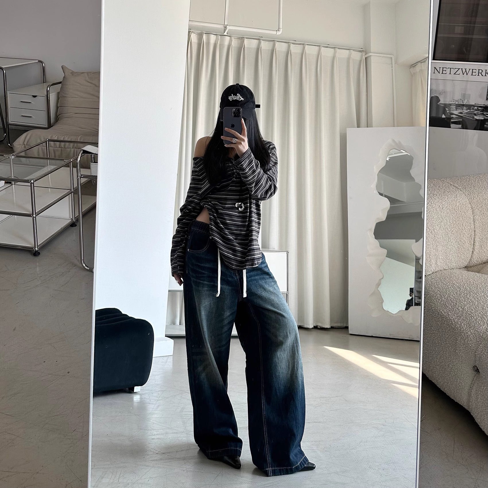 Vintage Washed Retro Distressed Denim Pants