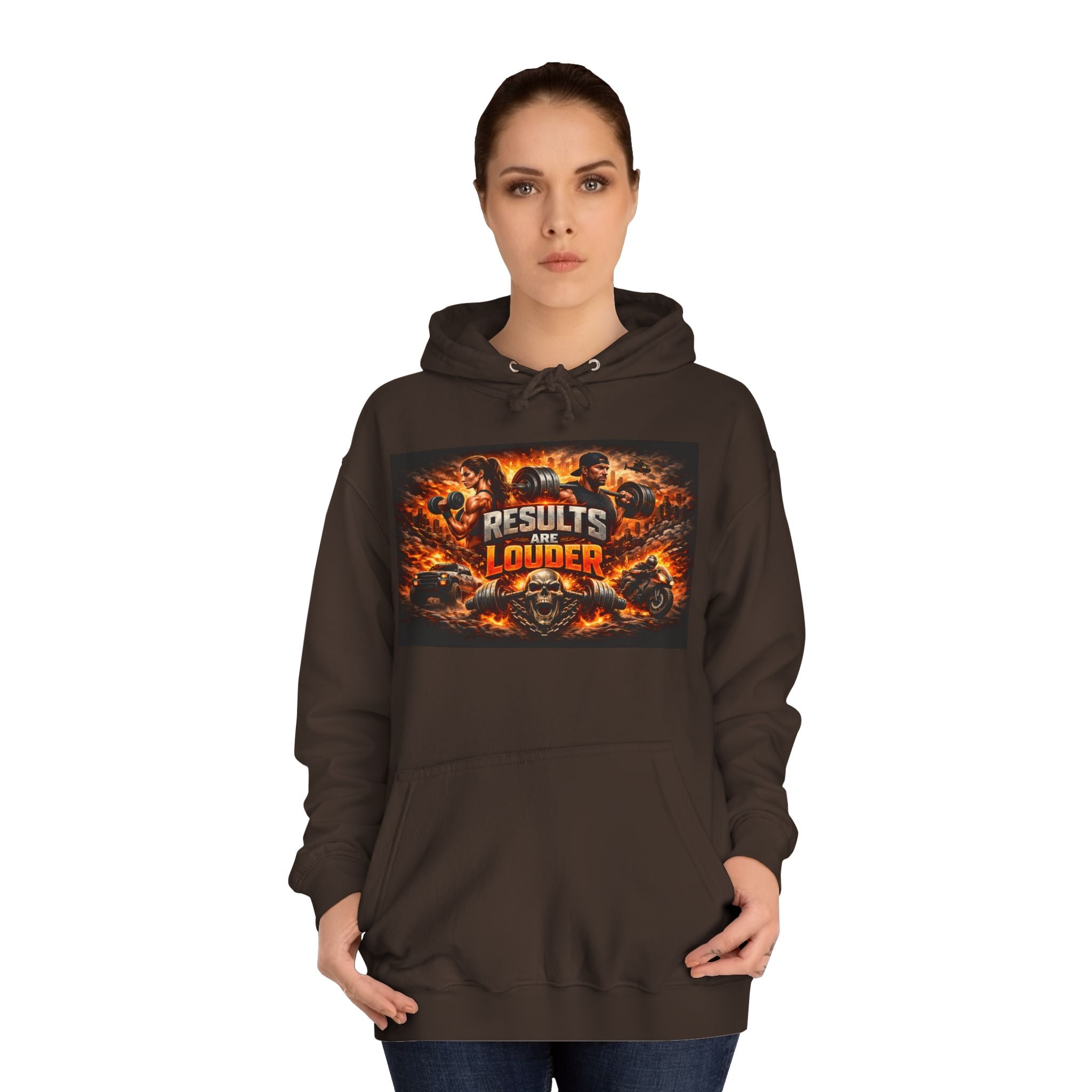 'Results Louder' Fiery Motivational Graphic Hoodie