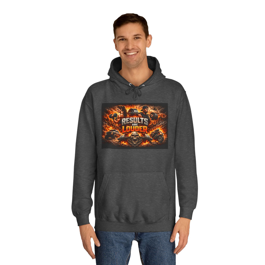 'Results Louder' Fiery Motivational Graphic Hoodie
