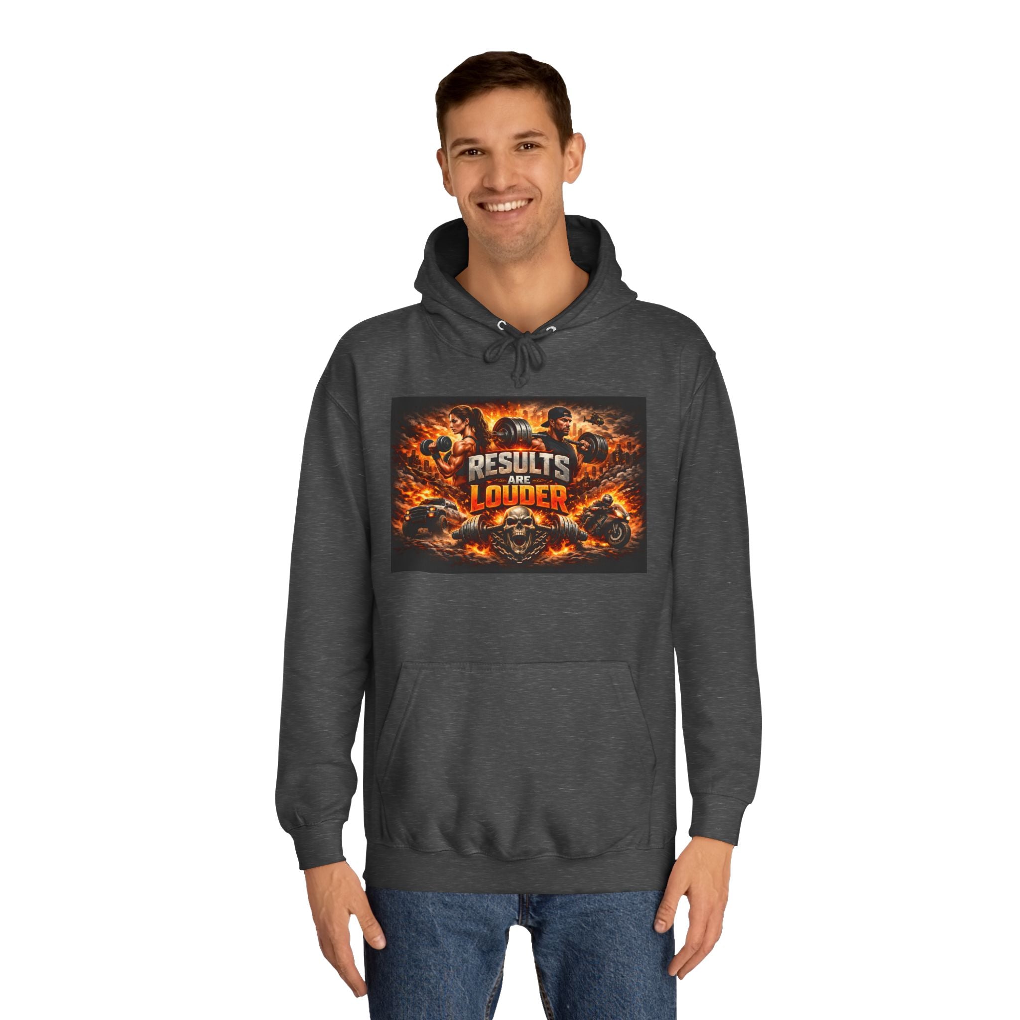 'Results Louder' Fiery Motivational Graphic Hoodie