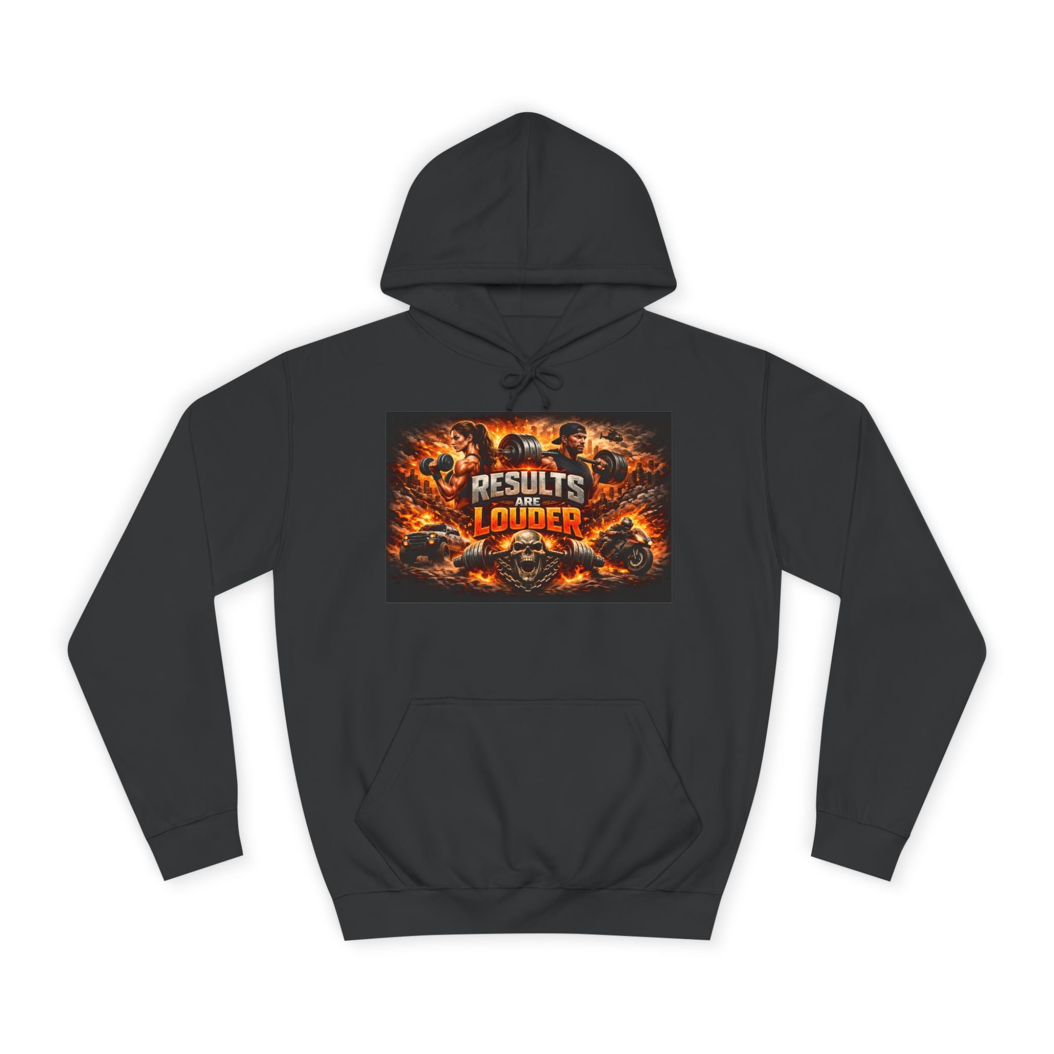 'Results Louder' Fiery Motivational Graphic Hoodie