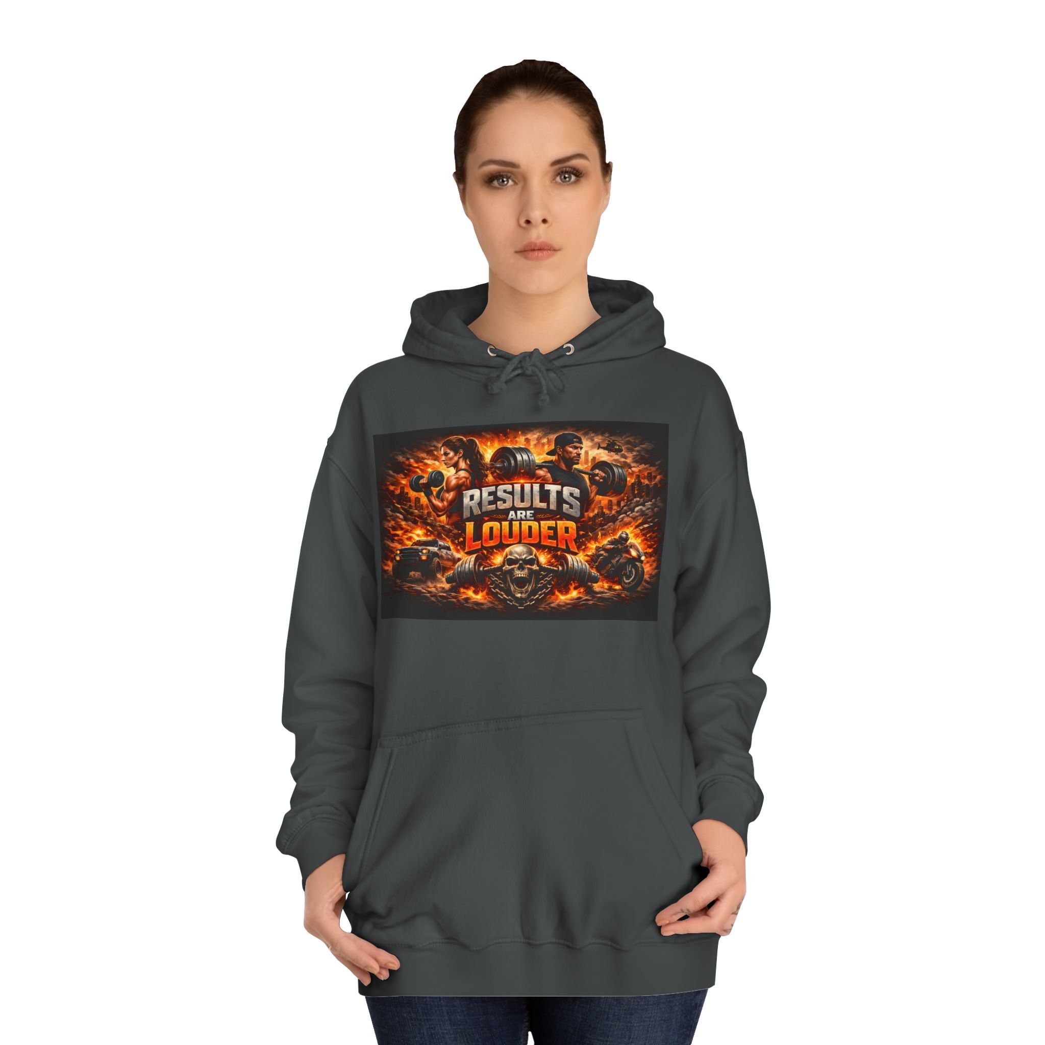 'Results Louder' Fiery Motivational Graphic Hoodie