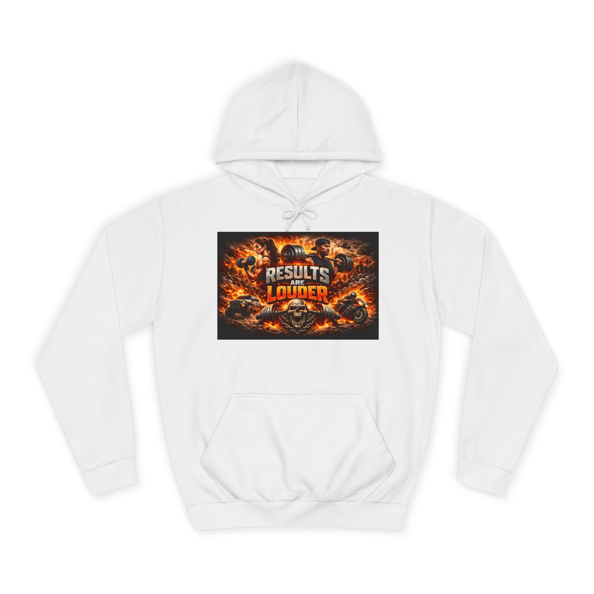 'Results Louder' Fiery Motivational Graphic Hoodie