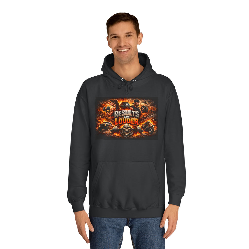 'Results Louder' Fiery Motivational Graphic Hoodie