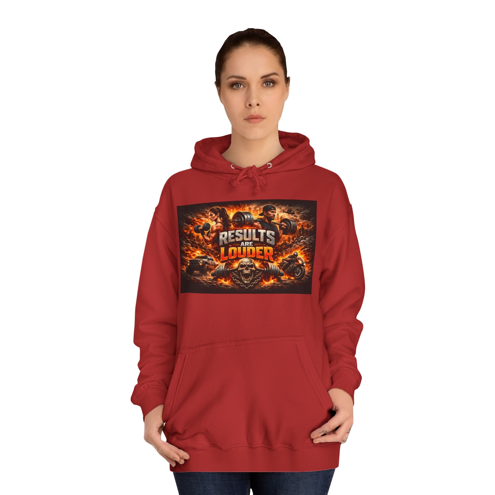 'Results Louder' Fiery Motivational Graphic Hoodie