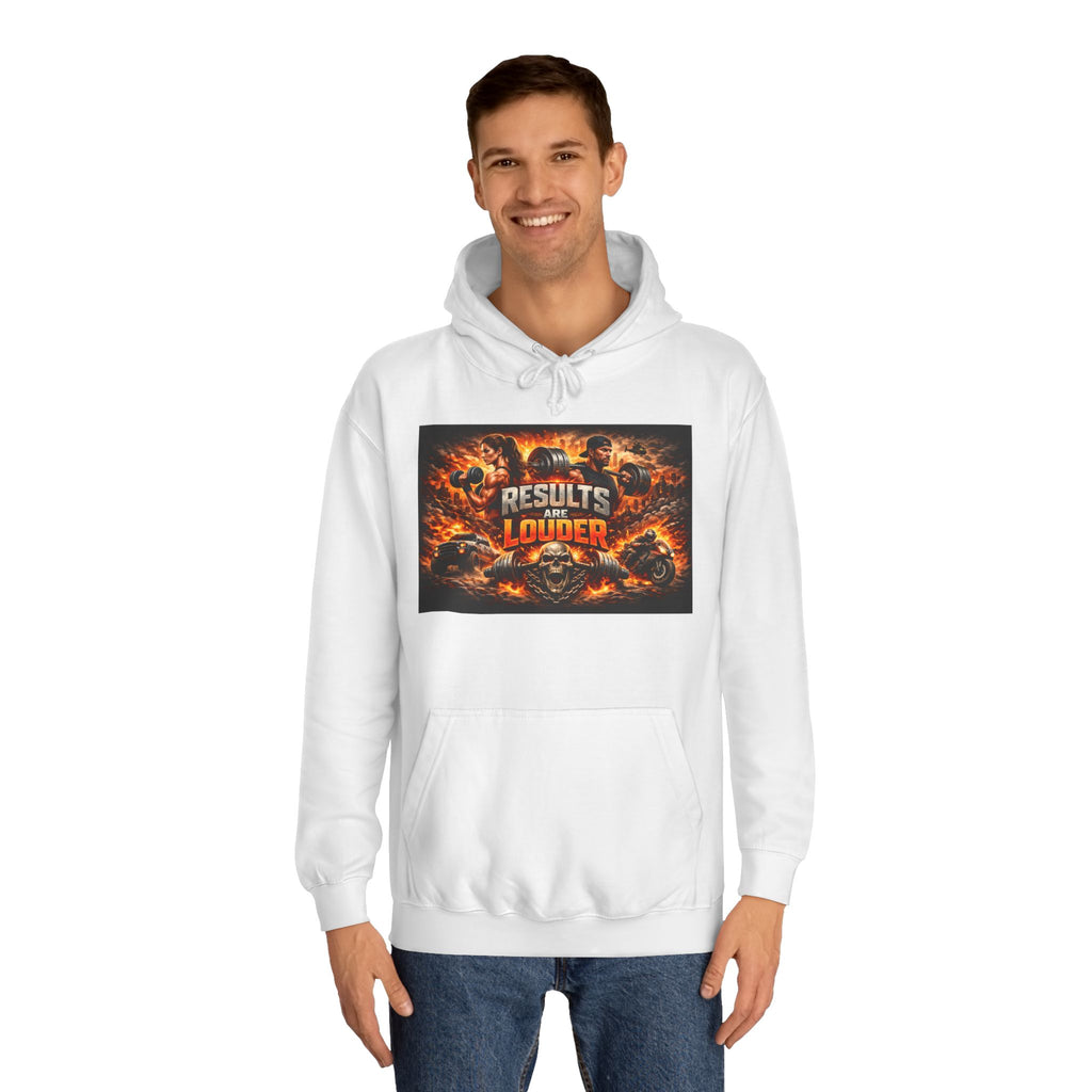 'Results Louder' Fiery Motivational Graphic Hoodie