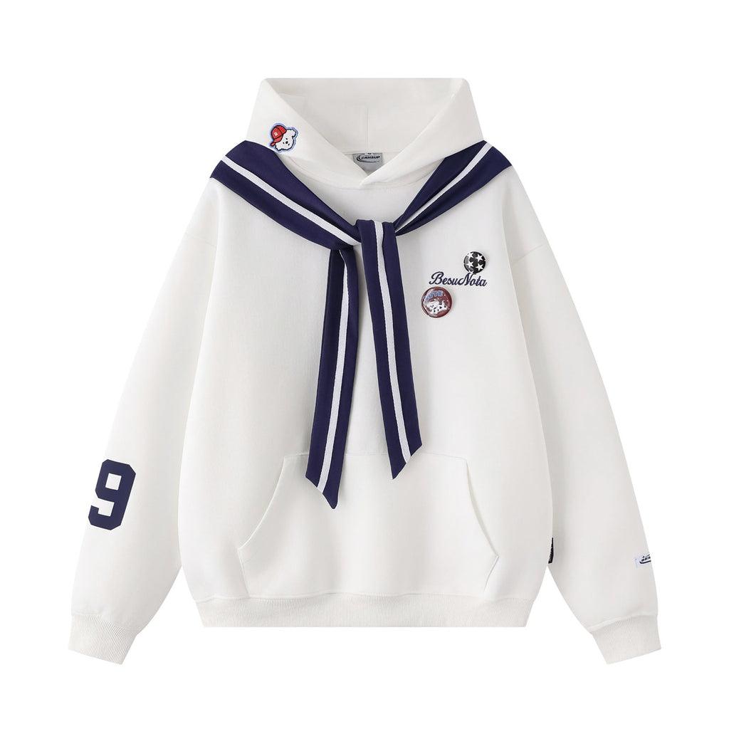 Embroidered Dog Patch Sailor Collar Hoodie