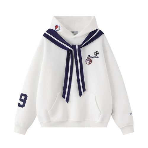 Embroidered Dog Patch Sailor Collar Hoodie