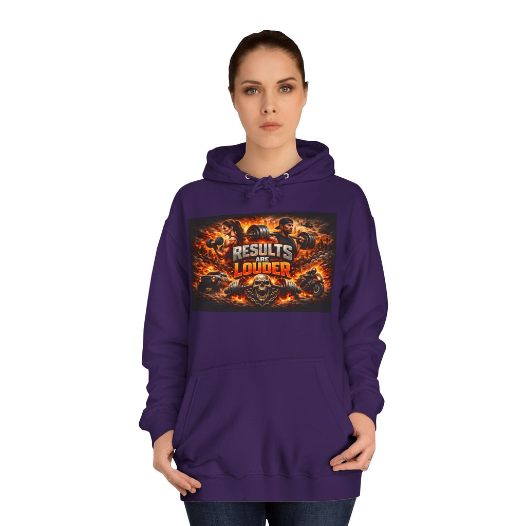 'Results Louder' Fiery Motivational Graphic Hoodie