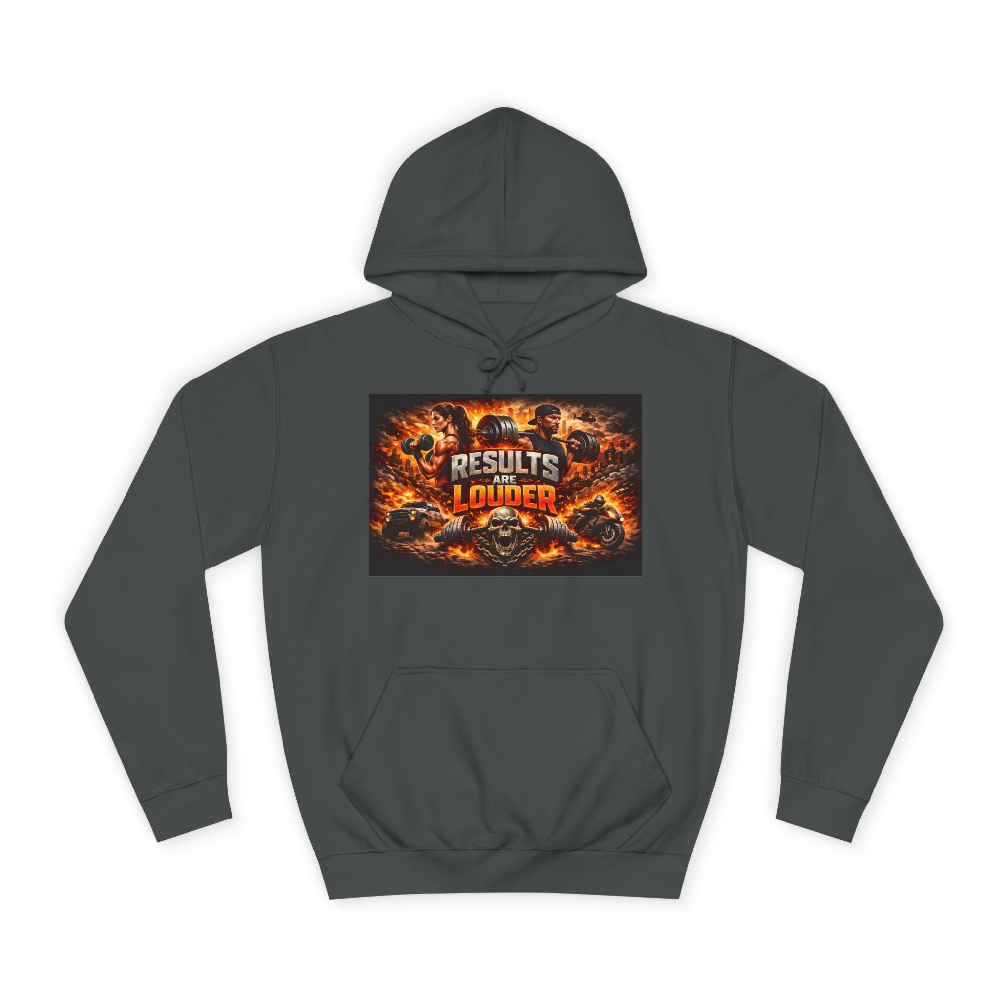 'Results Louder' Fiery Motivational Graphic Hoodie