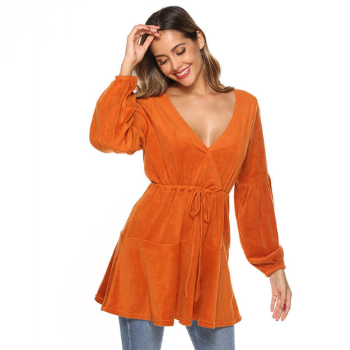 Cross V-neck Waist Tied Dress