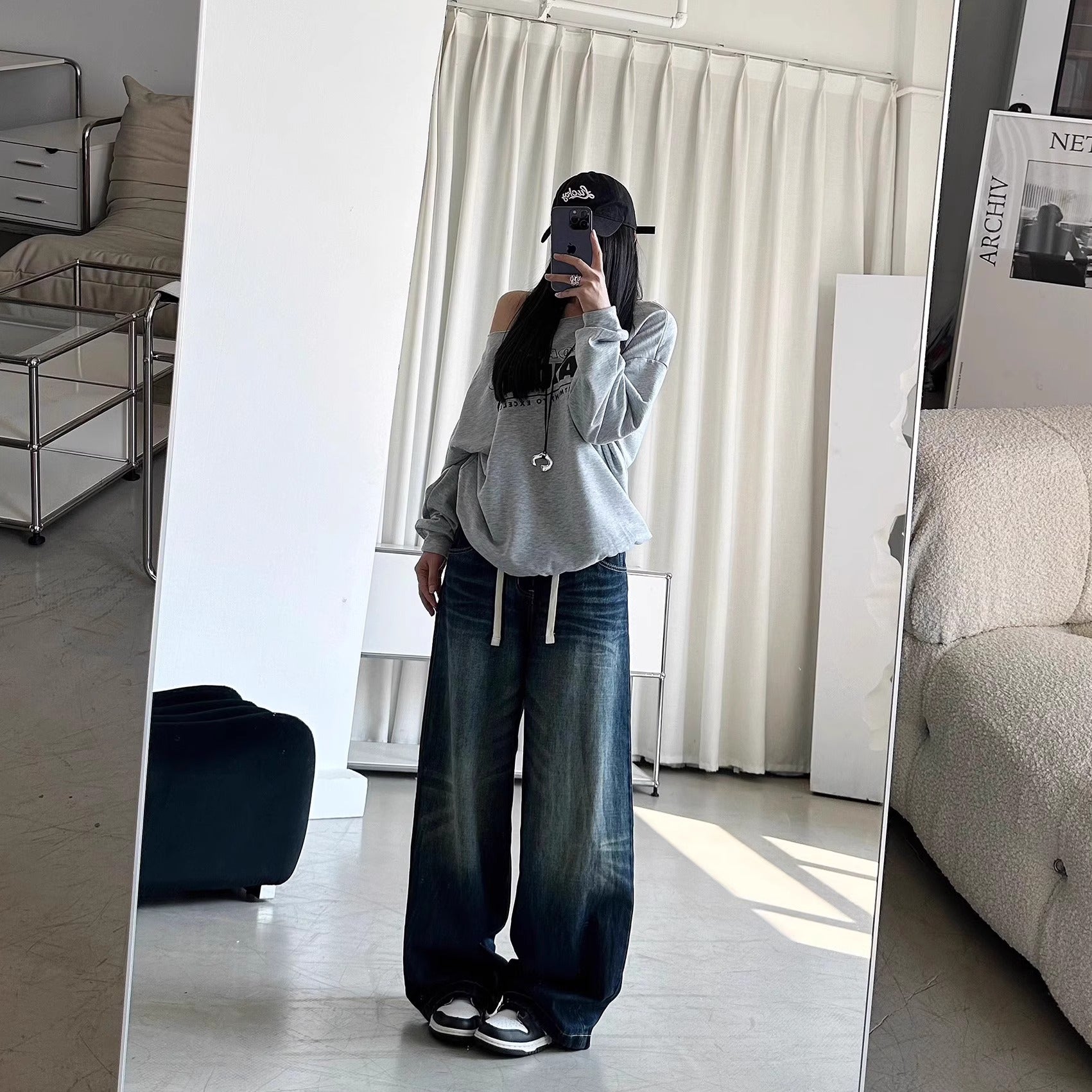 Vintage Washed Retro Distressed Denim Pants