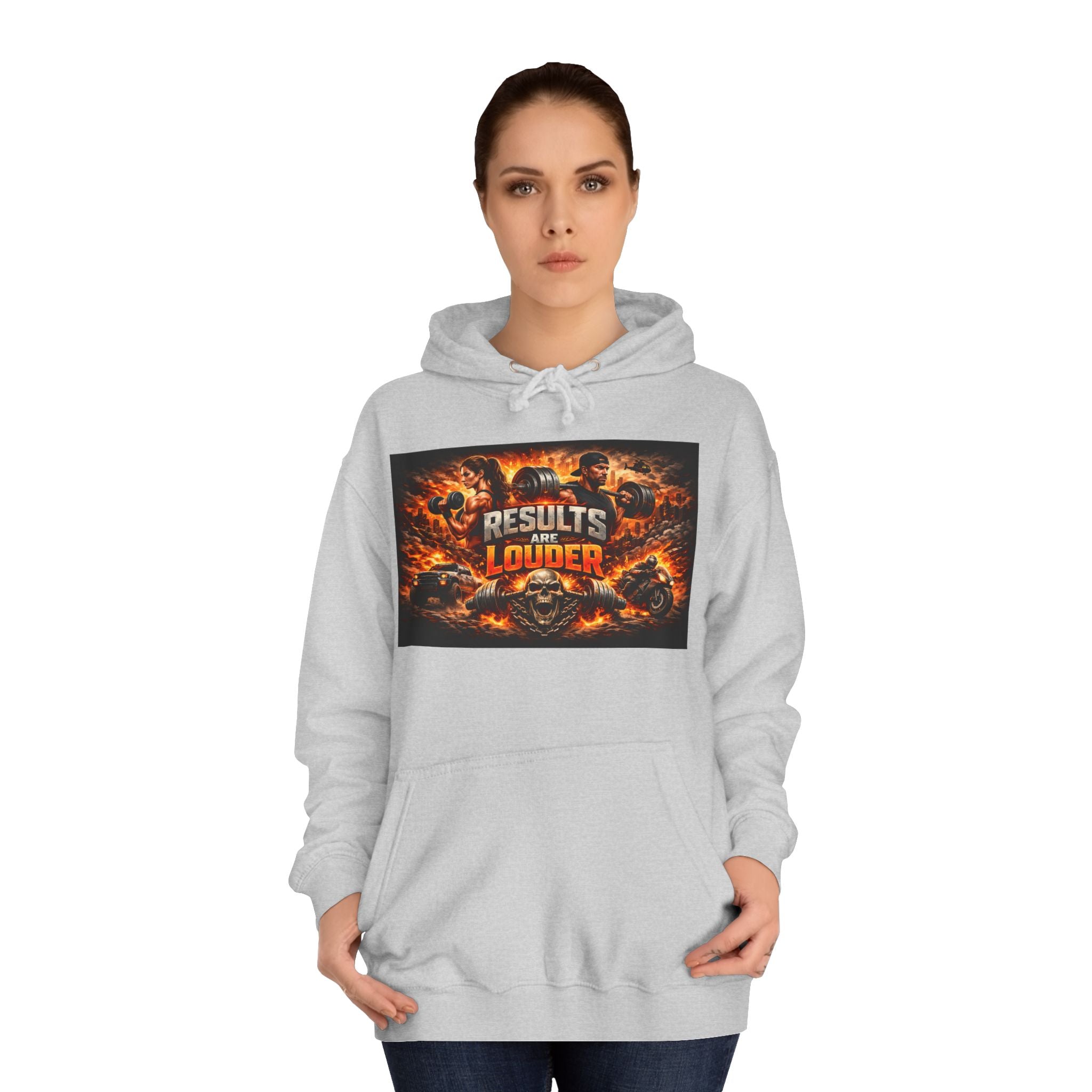 'Results Louder' Fiery Motivational Graphic Hoodie