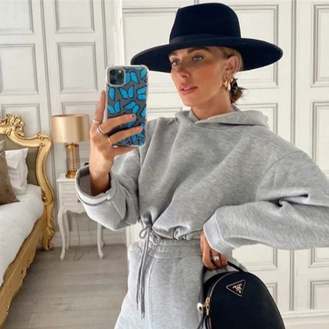 Soft Women Two Piece Set New Women's Sweats Set Comfortable Fashion High-quality Sport Drawstring Versatile Daily Casual