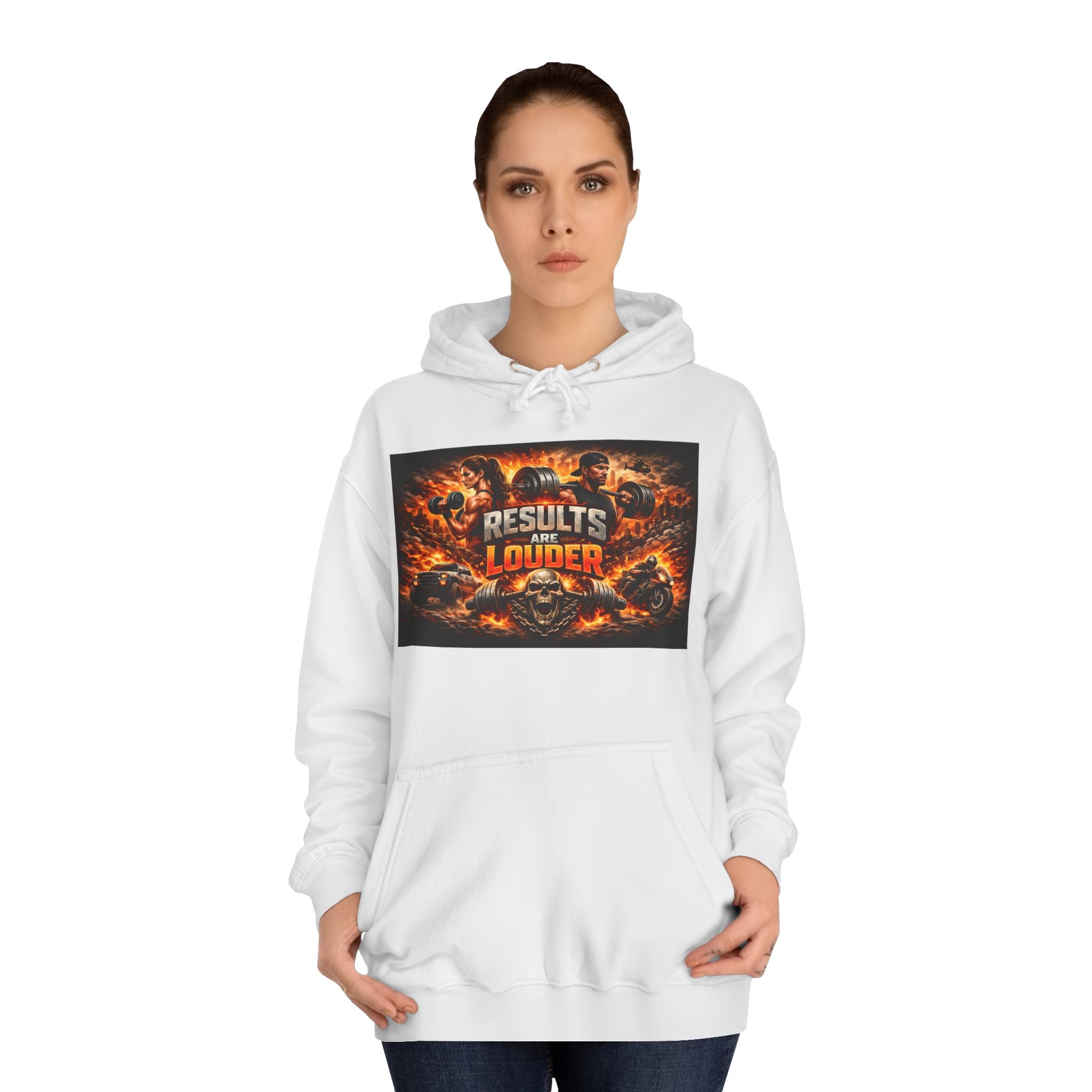 'Results Louder' Fiery Motivational Graphic Hoodie
