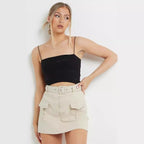High Waist Fashion Casual Pocket Belt Decoration Women's Skirts