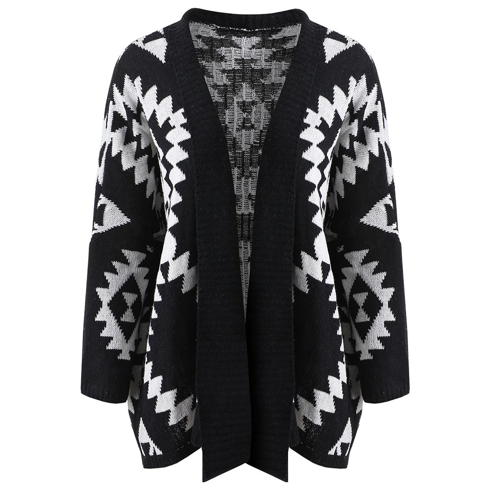Geometric Pattern Collarless Cardigan