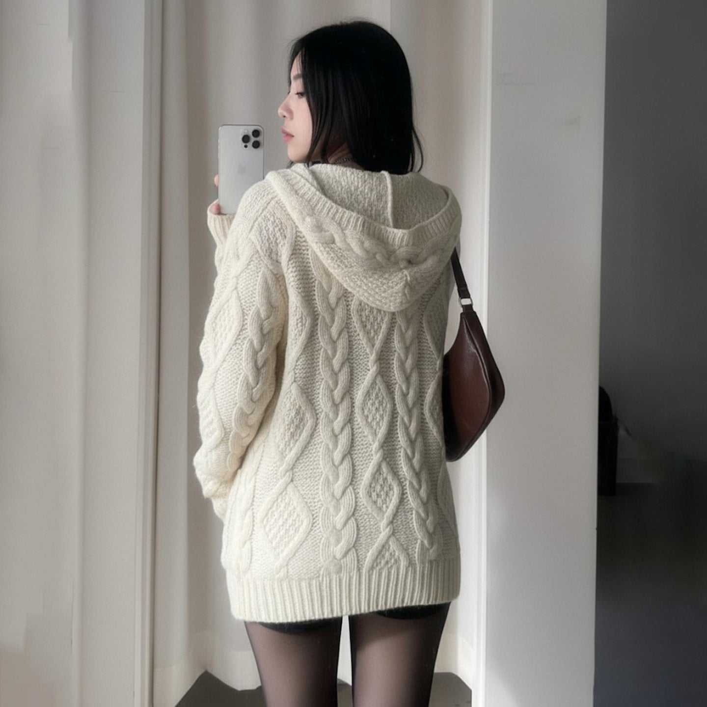 Loose Knit Hooded Cardigan