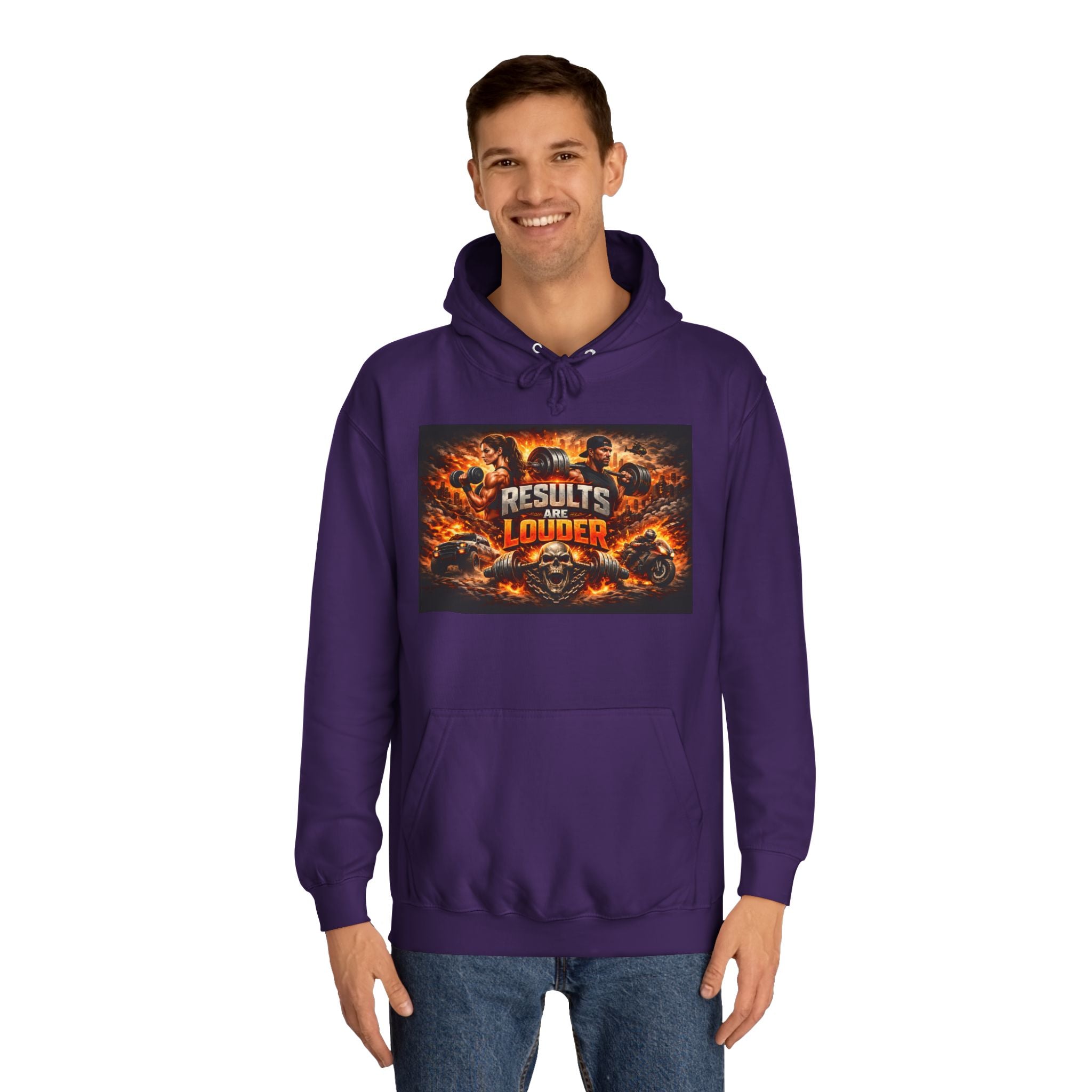 'Results Louder' Fiery Motivational Graphic Hoodie
