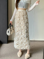 Sequins Skirts Autumn Winter Apricot  Women's Clothing Fashion Warm Skirt Straight Maxi Dress Long Skirts for Women