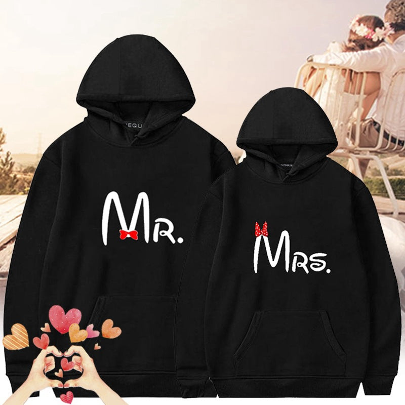 Couples Hoodie MR.MRS. Valentine's Day Casual Pullover Hooded Sweatshirt