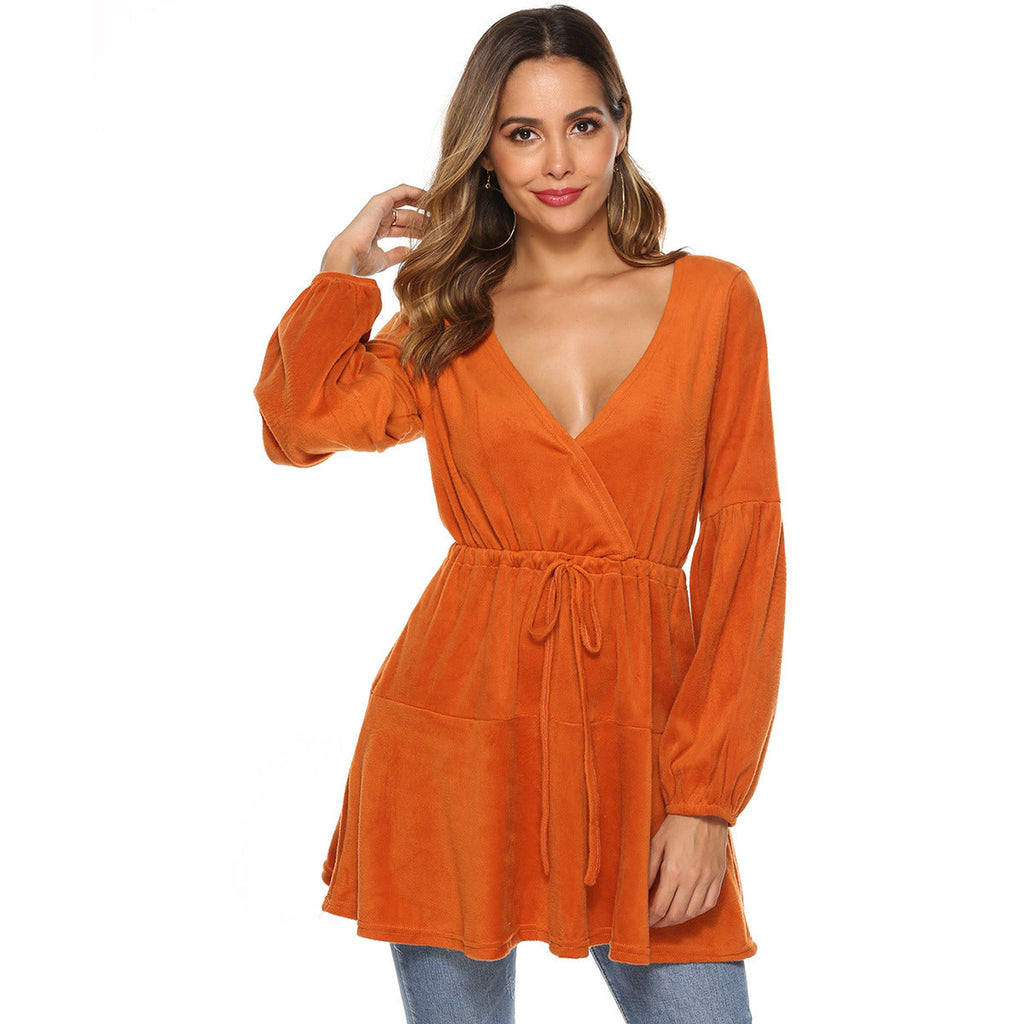 Cross V-neck Waist Tied Dress