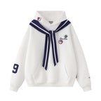 Embroidered Dog Patch Sailor Collar Hoodie