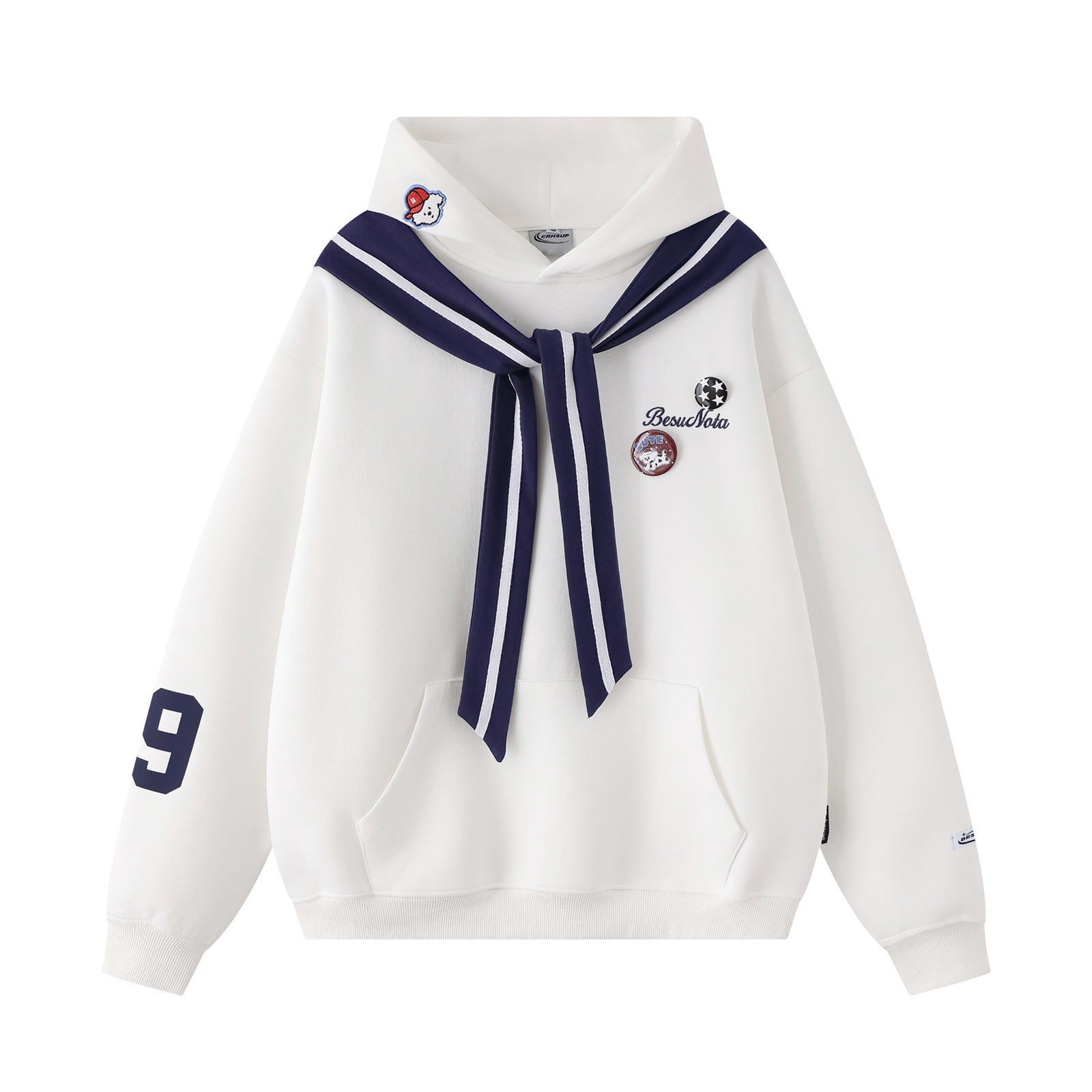Embroidered Dog Patch Sailor Collar Hoodie