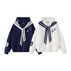 Embroidered Dog Patch Sailor Collar Hoodie