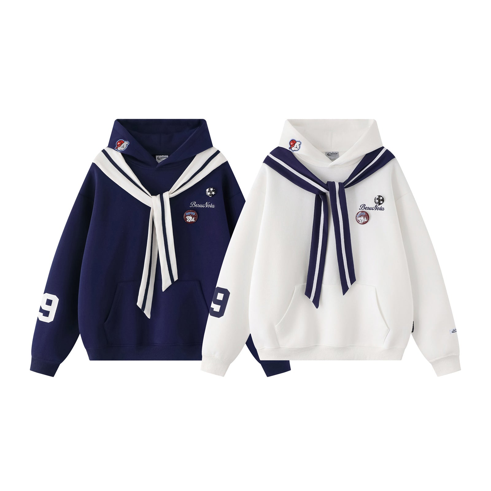 Embroidered Dog Patch Sailor Collar Hoodie