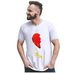 Love Lock and Key Print Short Sleeve Casual Loose Fit T-Shirt for Women and Men