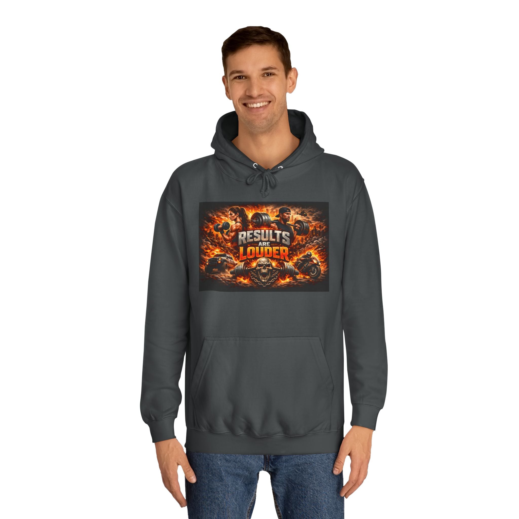 'Results Louder' Fiery Motivational Graphic Hoodie