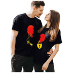 Love Lock and Key Print Short Sleeve Casual Loose Fit T-Shirt for Women and Men