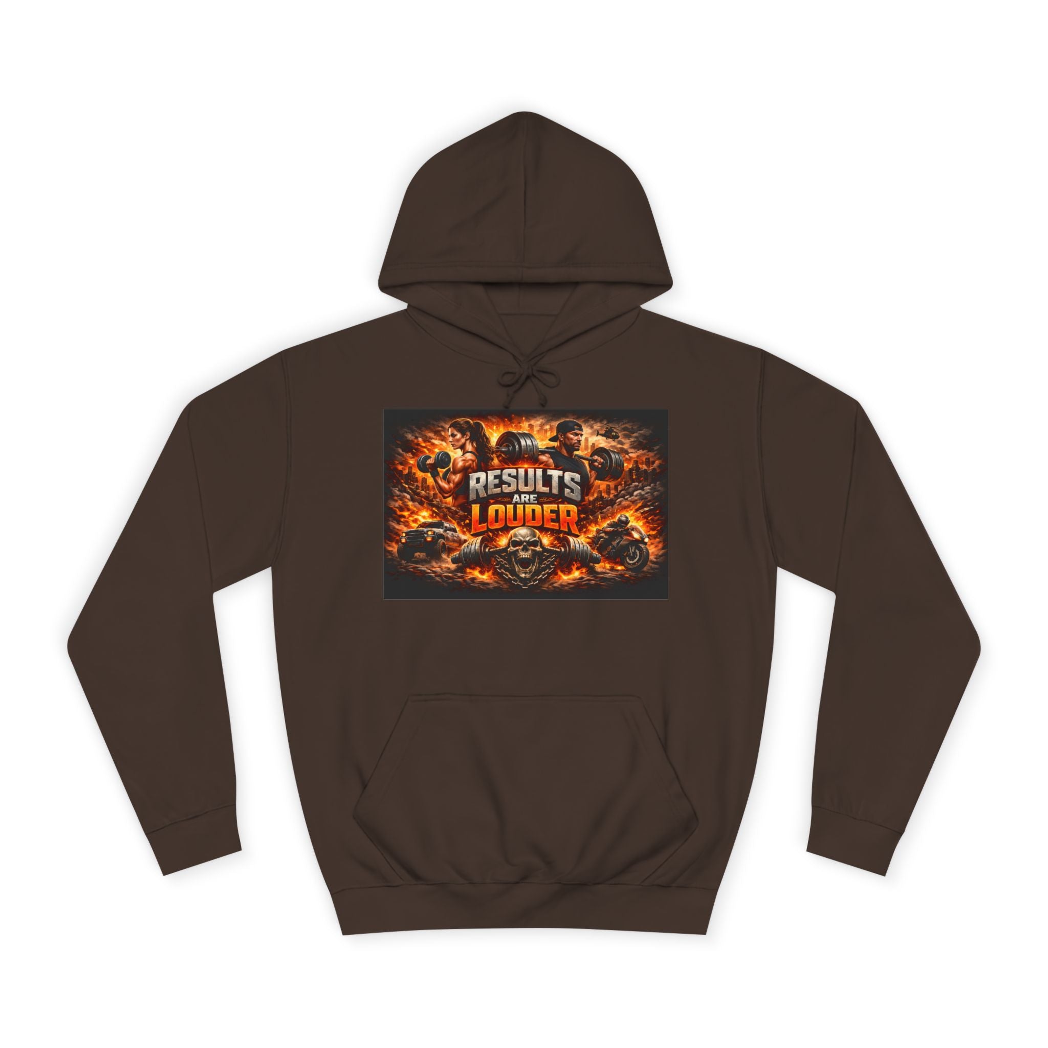 'Results Louder' Fiery Motivational Graphic Hoodie