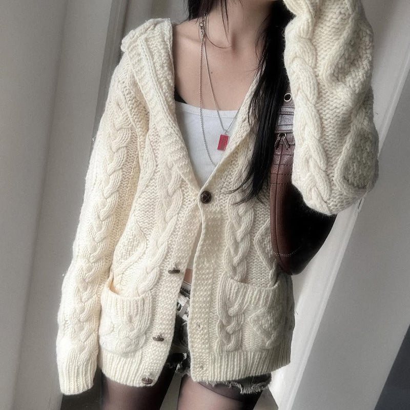 Loose Knit Hooded Cardigan