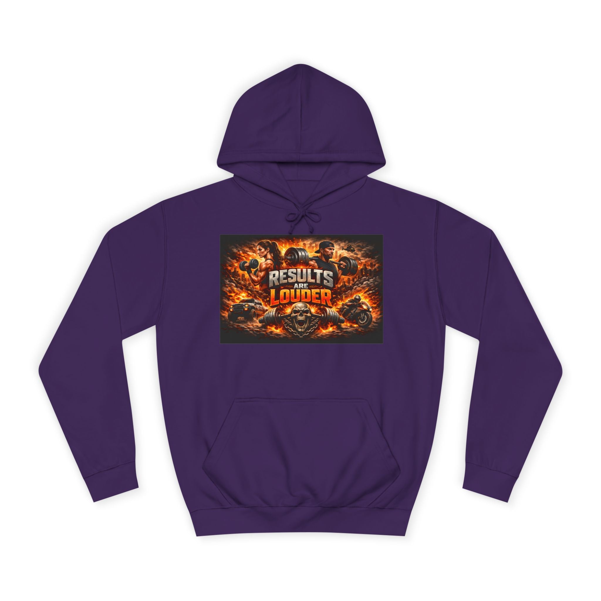 'Results Louder' Fiery Motivational Graphic Hoodie