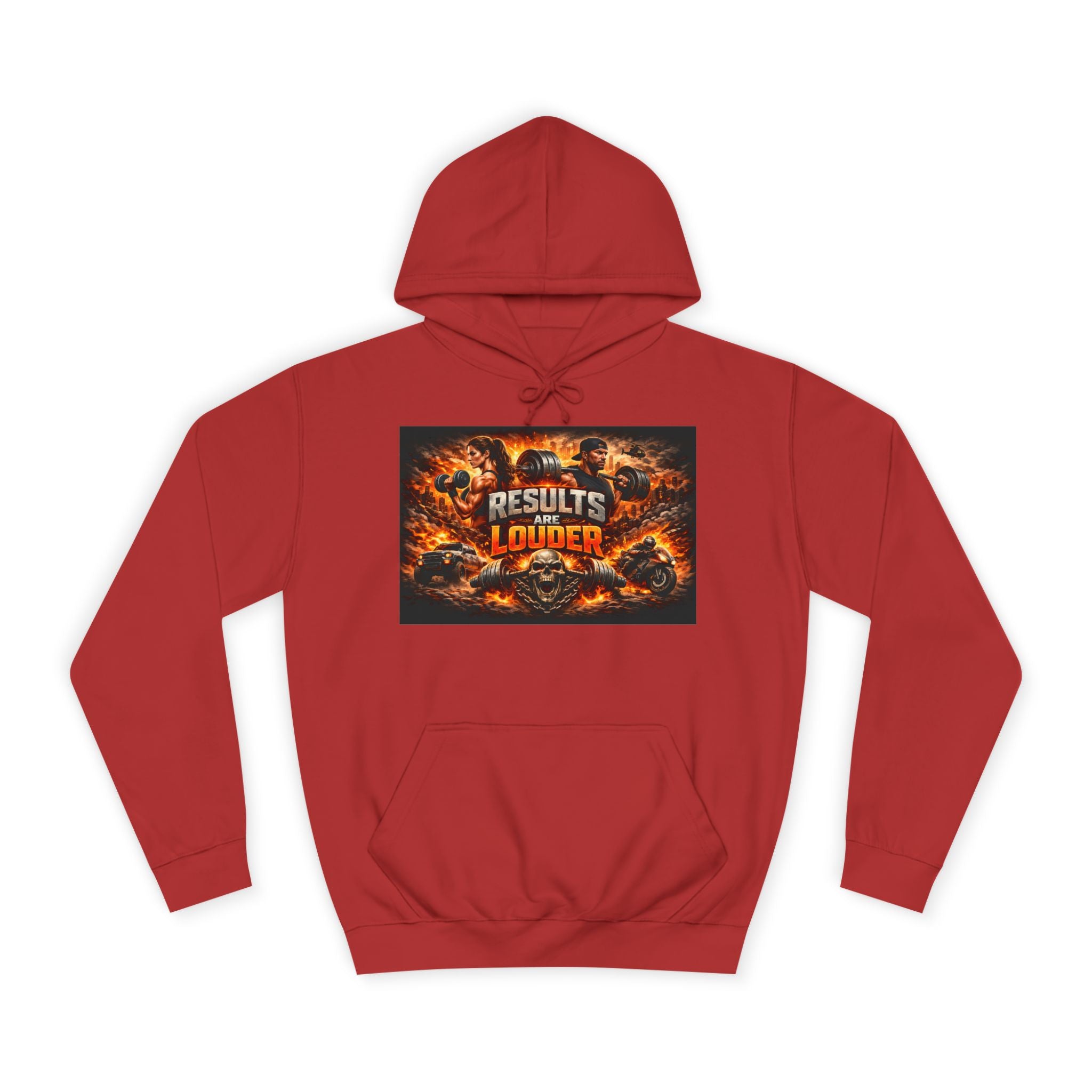 'Results Louder' Fiery Motivational Graphic Hoodie