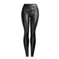 Women's Black PU Leather Warm Fleece Pants