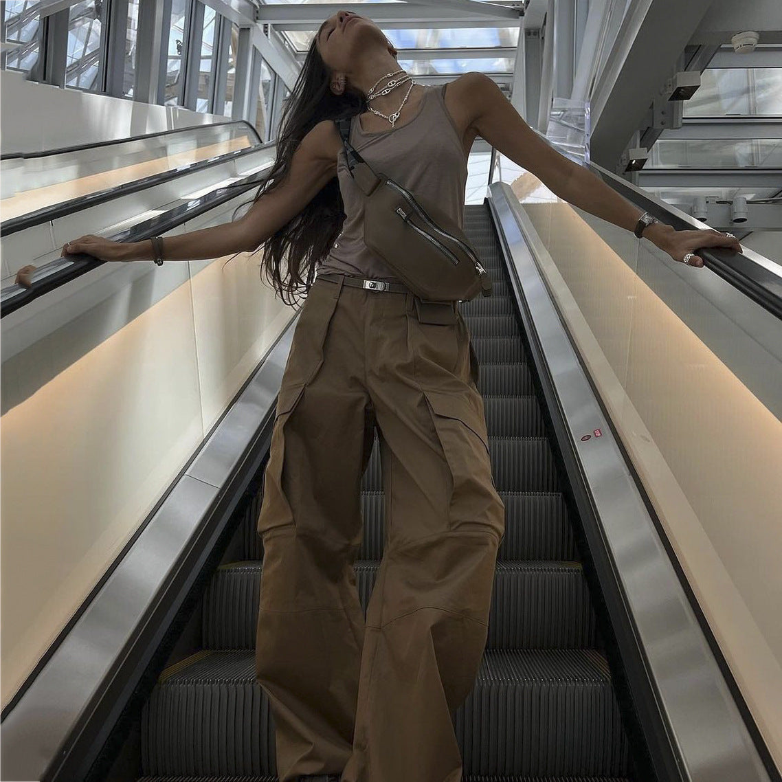 Multi-Pocket Cargo Pants Women Summer Versatile Patchwork Casual