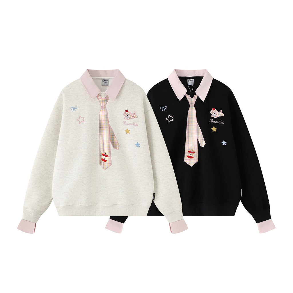 Turn-down Collar Faux Two-piece Loose Unisex Couple Hoodie