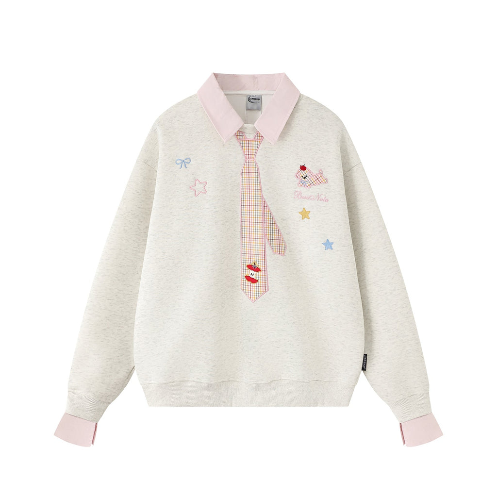 Turn-down Collar Faux Two-piece Loose Unisex Couple Hoodie