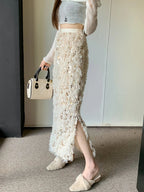 Sequins Skirts Autumn Winter Apricot  Women's Clothing Fashion Warm Skirt Straight Maxi Dress Long Skirts for Women