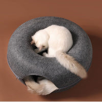Thumbnail for CatCave - Interactive Basket Natural Felt Cuddly Cat Cave Bed - luvinly