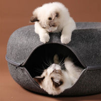 Thumbnail for CatCave - Interactive Basket Natural Felt Cuddly Cat Cave Bed - luvinly