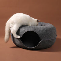 Thumbnail for CatCave - Interactive Basket Natural Felt Cuddly Cat Cave Bed - luvinly