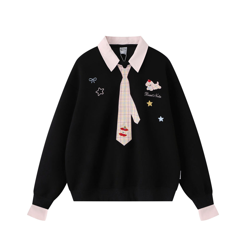 Turn-down Collar Faux Two-piece Loose Unisex Couple Hoodie