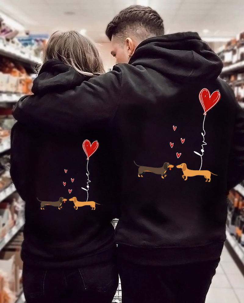 Love Print Couple Hoodie Valentine's Day Hooded Sweatshirt Pullover Hoodie