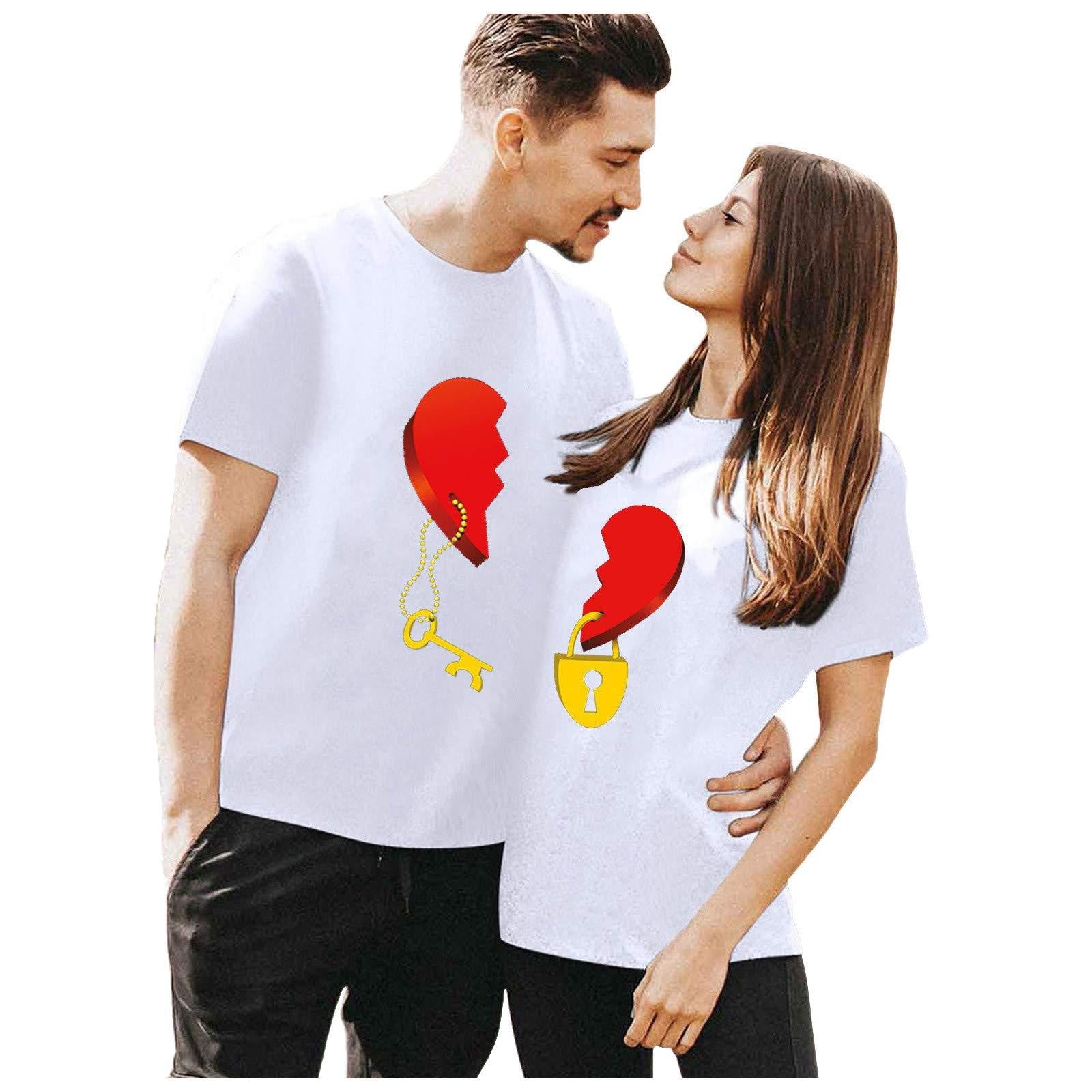 Love Lock and Key Print Short Sleeve Casual Loose Fit T-Shirt for Women and Men