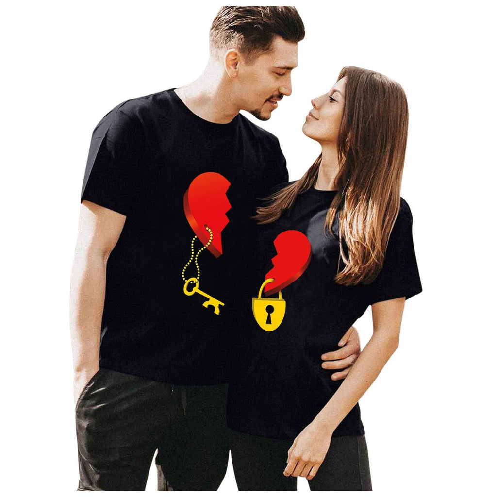 Love Lock and Key Print Short Sleeve Casual Loose Fit T-Shirt for Women and Men